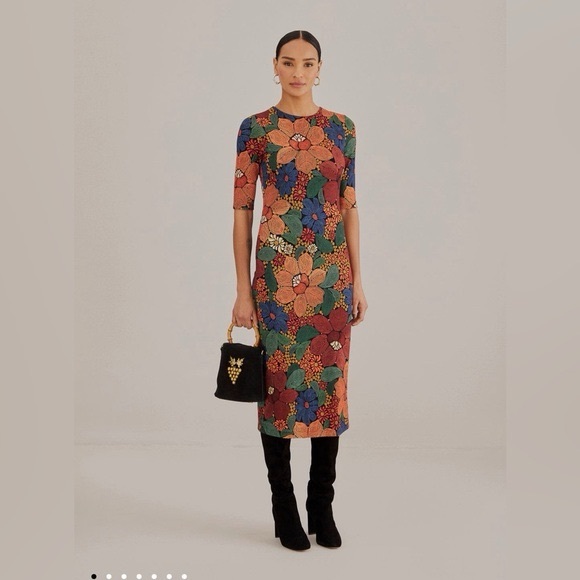 FARM Rio Dresses & Skirts - NEW Farm Rio Stitched Flowers Midi Dress size Small
